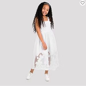 White Maxi Dress with eyelet embroidery. Girls size 8 Beach, Easter or Wedding!